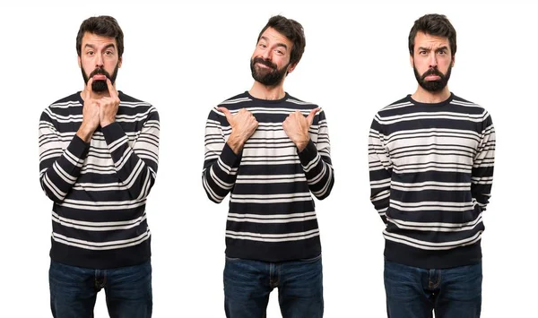 Conjunto de Homem com barba com o polegar para cima, e fazendo gesto triste — Fotografia de Stock