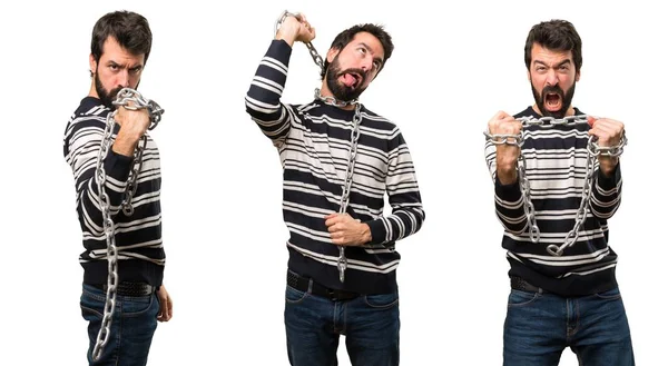 Set of Man with beard with chains — Stock Photo, Image