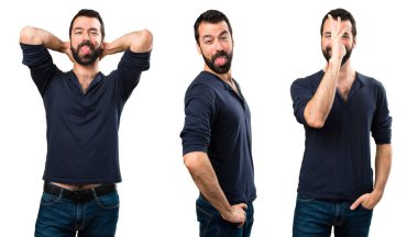 Espri sakallı yakışıklı adam kümesi