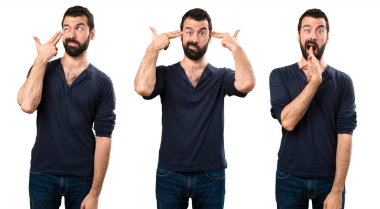 Yakışıklı adam intihar jest yapma sakallı ayarla