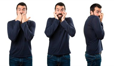 Sakallı korkmuş yakışıklı adam kümesi