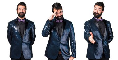 Payet ceket selamlayan ile yakışıklı adam