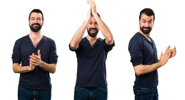 Conjunto de hombre guapo con barba aplaudiendo —  Fotos de Stock