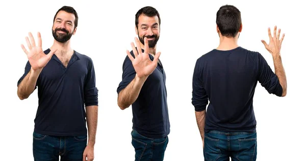 Set of Handsome man with beard counting five — Stock Photo, Image
