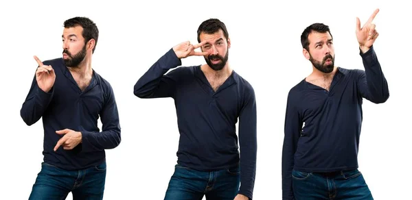 Set de hombre guapo con barba bailando — Foto de Stock