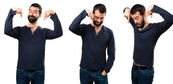 Set of Handsome man with beard pointing down — Stock Photo, Image