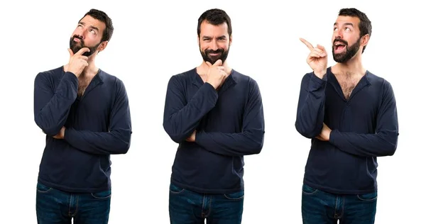 Set of Handsome man with beard thinking — Stock Photo, Image