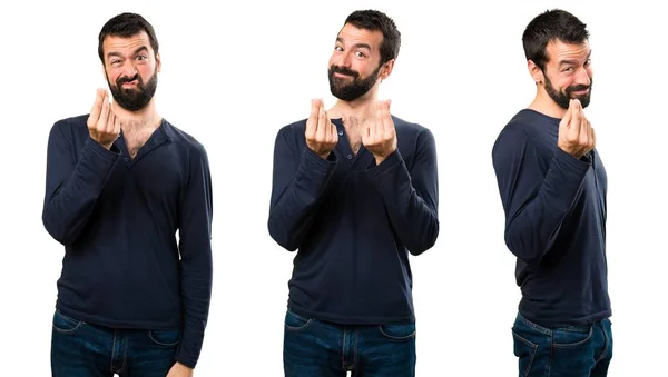 Set of Handsome man with beard making money gesture — Stock Photo, Image