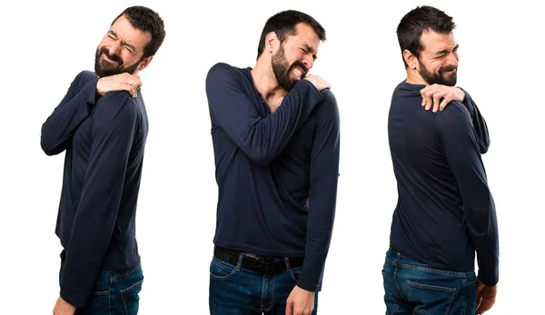 Sada pohledný muž s vousy s bolesti ramen — Stock fotografie