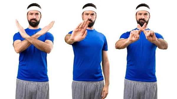 Set of Funny sportsman making stop sign — Stock Photo, Image