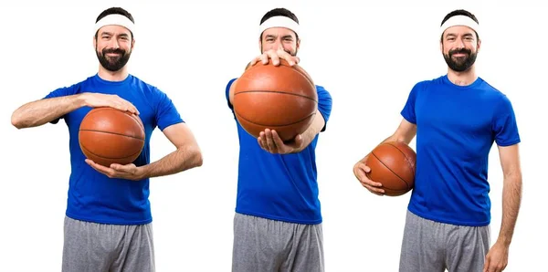 Conjunto de Esportista engraçado com bola de basquete — Fotografia de Stock