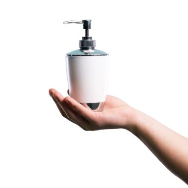 El Sabunluk izole beyaz arka plan üzerinde tutarak