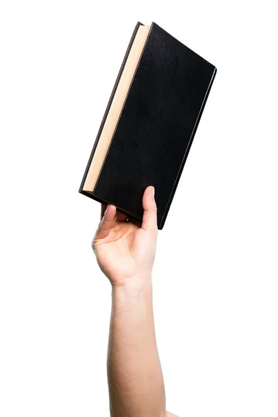고립 된 흰색 배경 위에 책을 들고 손 — 스톡 사진
