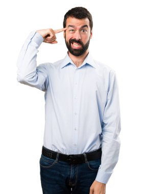 Deli jest yapma sakallı yakışıklı adam