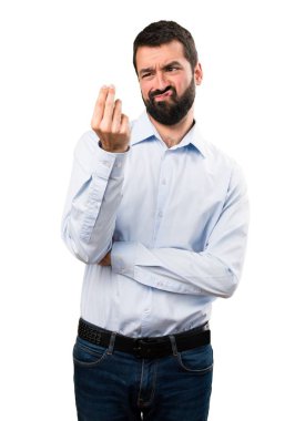 Para jest yapma sakallı yakışıklı adam