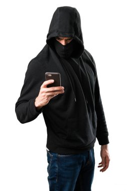 İzole beyaz zemin üzerine cep hacker