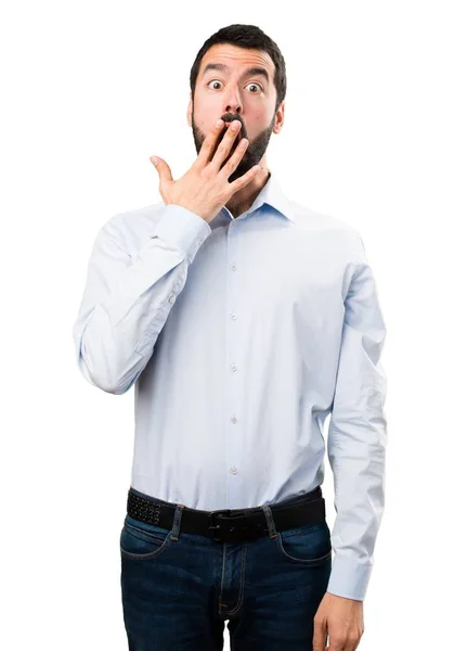 Pohledný muž s plnovousem překvapení gesto — Stock fotografie