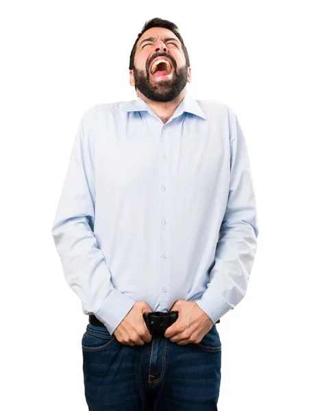 Knappe man met baard schreeuwen — Stockfoto