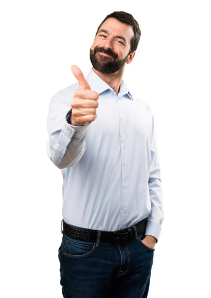 Handsome man with beard with thumb up — Stock Photo, Image