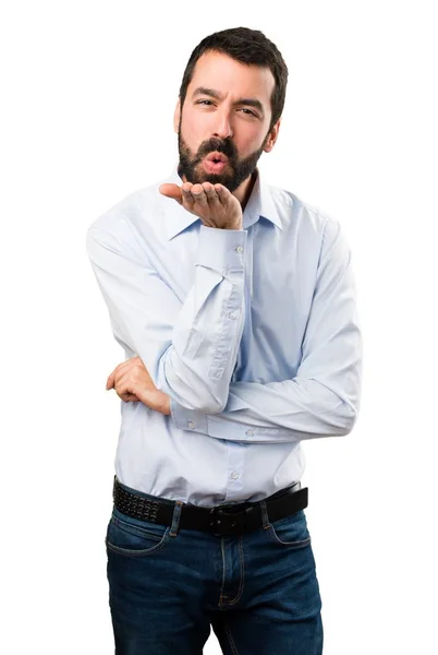 Handsome man with beard sending a kiss — Stock Photo, Image