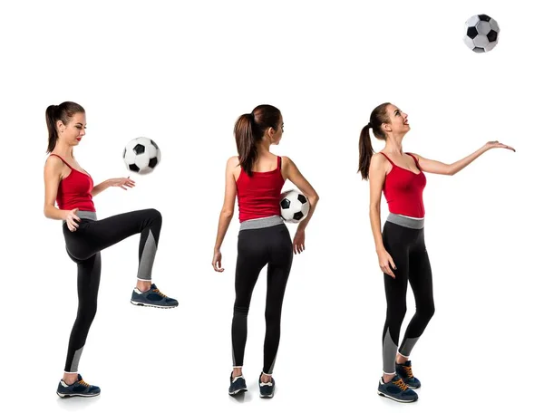 Mooie sport vrouw met een voetbal — Stockfoto