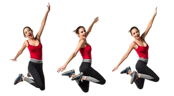 漂亮的运动女人跳 — 图库照片