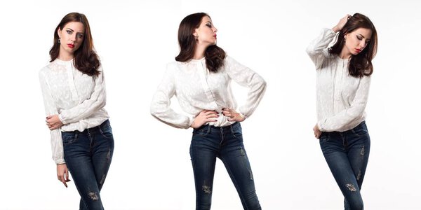 Набор женщин-моделей, позирующих в студии
