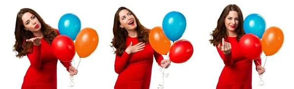 Instellen van mooi jong meisje houdt van ballonnen en verliefd — Stockfoto