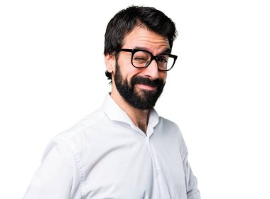 yakışıklı adam gözlüklü göz kırpıyor