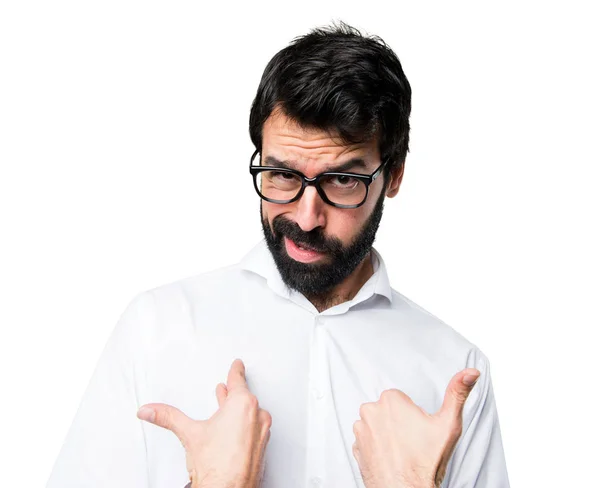Pohledný muž s brýlemi překvapení gesto — Stock fotografie