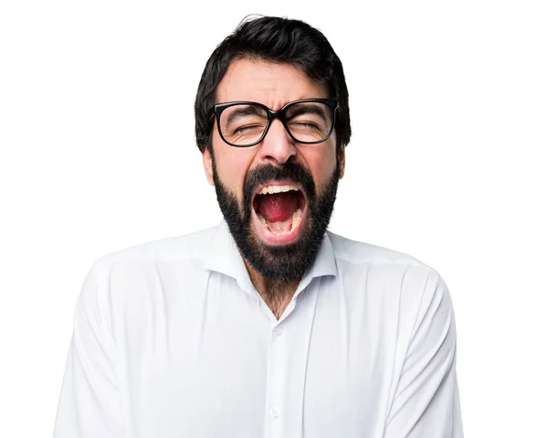 Bonito homem com óculos gritando — Fotografia de Stock