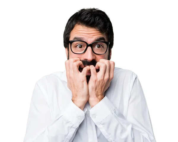 Frightened handsome man with glasses — Stock Photo, Image