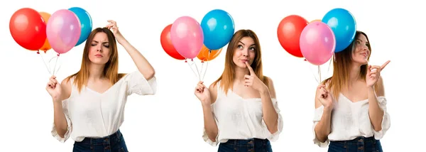 Satz von schönen jungen Mädchen mit einem Luftballon und Denken — Stockfoto