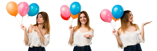 Set mooi jong meisje houdt een ballon en houden someth — Stockfoto