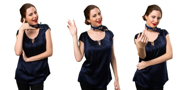 Set of Pretty stewardess saluting — Stock Photo, Image