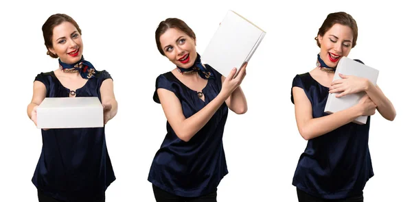 Set di hostess carina con una scatola — Foto Stock