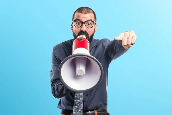 Man shouting by megaphone — Stock Photo, Image