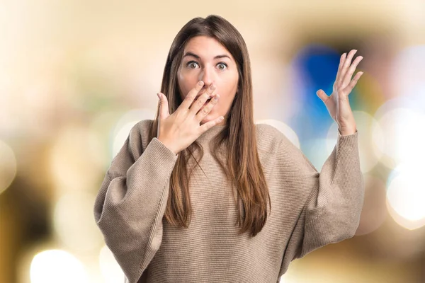 Meisje doen verrassing gebaar — Stockfoto
