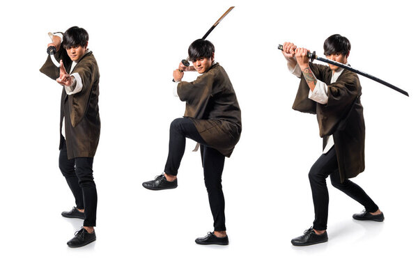 Asian samurai man with katana