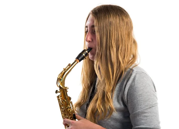 Chica tocando el saxofón —  Fotos de Stock