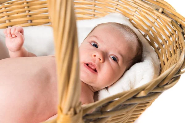 Carino neonato in un cesto di vimini — Foto Stock