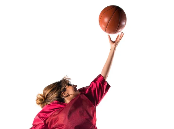 Wanita bermain basket — Stok Foto
