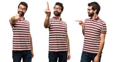 Bardaklý adamın şeffaf ekran ve poin dokunmadan