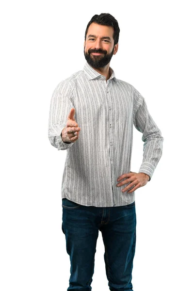 Knappe man met baard handshaking na goede deal — Stockfoto