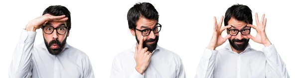 Handsome man with glasses showing something — Stock Photo, Image