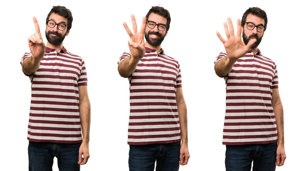 Σύνολο του ανθρώπου με τα γυαλιά που μετράει τρεις, μία και πέντε — Φωτογραφία Αρχείου