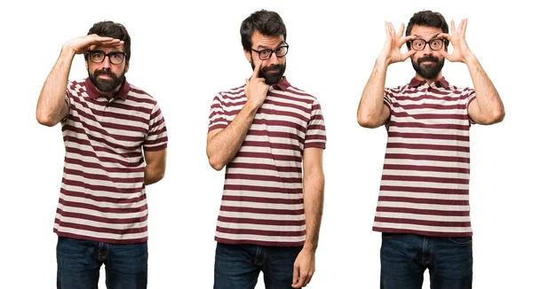 Set van Man met bril tonen iets — Stockfoto