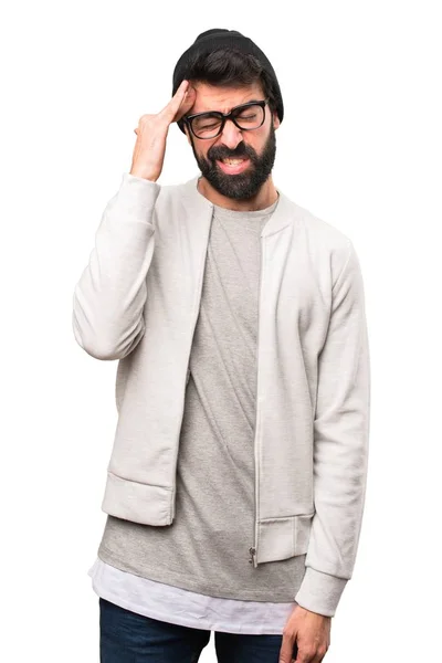 Frustrerad hipster mannen på vit bakgrund — Stockfoto