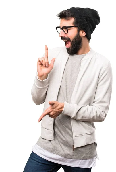 Hipster-Mann tanzt auf weißem Hintergrund — Stockfoto