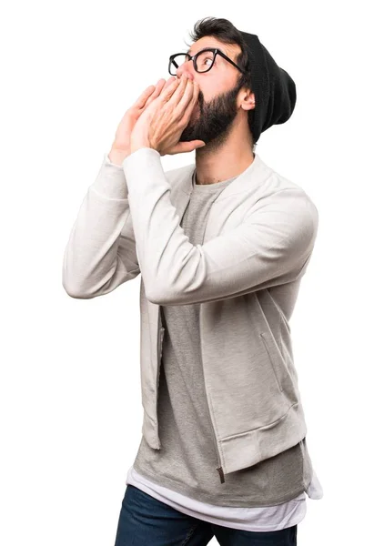 Bokovky muž křičí na bílém pozadí — Stock fotografie